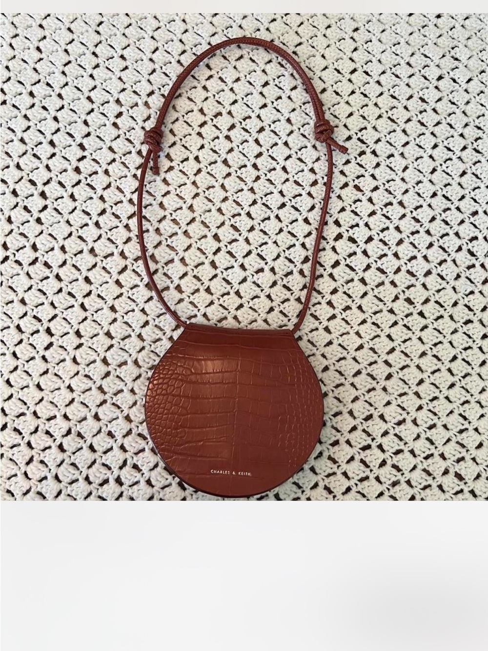 Charles & Keith Croc-Embossed Round Crossbody in Brown